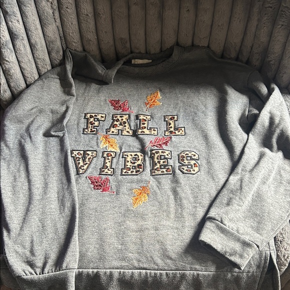 Chenault Sweaters - Chenault Gray Crewneck Sweater with Fall Vibes Design